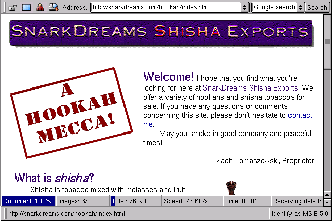 Opera screen shot.  Check out that status bar!